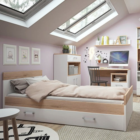 4KIDS Single bed with under drawer with opalino handles